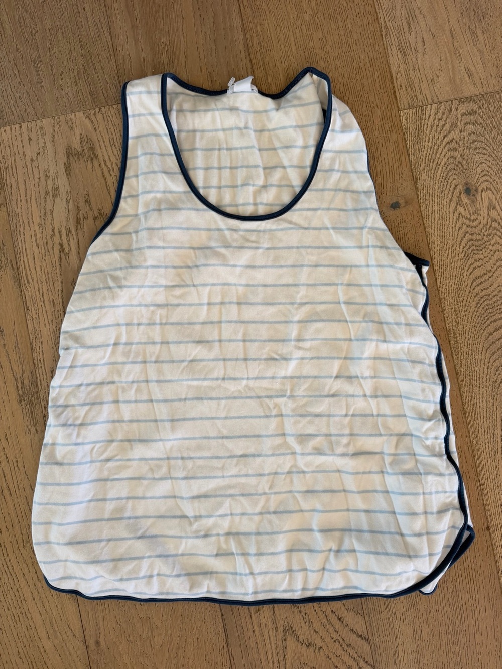 Lake pajama Women’s White & Light Blue Striped Swim Tank with Navy Trim